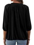 Women Solid Color Crew Neck Ruched 3/4 Sleeve Tops T-Shirt Blouse Pullover Tee