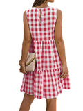Women's Casual Ruffle Plaid Printed Midi Dress Sleeveless Swing Dress Sundress