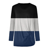 Women's Knot Casual T Shirt Sweatshirt Color Block Long Sleeve Blouse Pullover