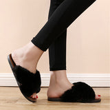 Womens Plush Soft House Slippers Non-Slip Slip on Open Toe Cozy Slides Shoes