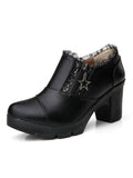 Women's Casual Zipper Lace Platform Mid-Heel Round Toe Oxfords Dress Shoes
