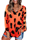 Women's Leopard Print V Neck Loose Fit Long Sleeve T Shirts Casual Comfort Tops