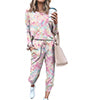 Womens Tie-Dye Pajamas Set Loungewear Homewear Long Sleeve Tops + Pants Trousers