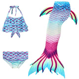 Kids Girls 3Pcs Mermaid Tail Swimming Bikini Set Swimwear Swimmable Costumes Kit