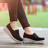 Women Suede Loafers Moccasins Pumps Slip On Wedge Casual Shoes Height Increase
