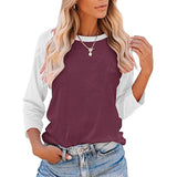 Women Color Matching Crew Neck 3/4 Sleeve T-Shirt Pullover Blouse Tops Tunic Tee