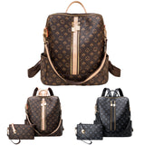 2Pcs Women School Backpack Purse Checkered Shoulder Handbag Chic Tote Work Bag Anti-Theft Rucksack Daypack with Wallet