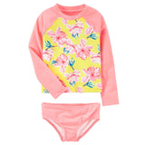 Two-Piece Baby Toddler Girls Rash Guard Swimsuit Swim Tops + Swim Briefs Swimwear Multi-style