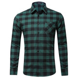 Men Casual Check Plaid Printed Long Sleeve Shirt Tops Blouse Button-Down Pocket