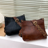 Women Leopard PU Leather Shoulder Bag Handbag Crossbody Purse Satchel Messenger