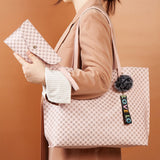 Women PU Leather Tote Shoulder Bag Handbag Satchel Purse With Clutch Bag Pom Pom