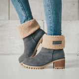 Winter Snow Boots for Women Warm Suede Chunky Block Heel Round Toe Faux Fur Outdoor Mid-Calf Ankle Bootie