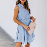 Women's Summer Chiffon Skirt Sleeveless Knee Length V Neck Dress Elastic Waist