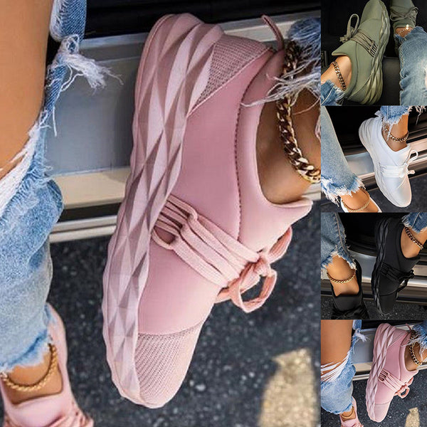 Women's Breathable Sneakers Walking Trainers Sports Running Tennis Shoes Lace Up