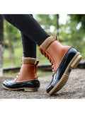 Women's Waterproof High Top Boots Lace Up Duck BootsRound Toe Rain Booties Anti Slip