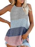 Women's Color Matching Halter Vest Tank Tops Casual Sleeveless T-Shirt Pullover