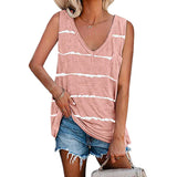 Womens Striped Printed V Neck Vest Tank Tops Summer Sleeveless T-Shirt Pullover
