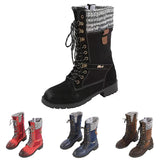 Womens Mid Calf Combat Boots Round Toe Lace up Low Heel Casual Motorcycle Shoes