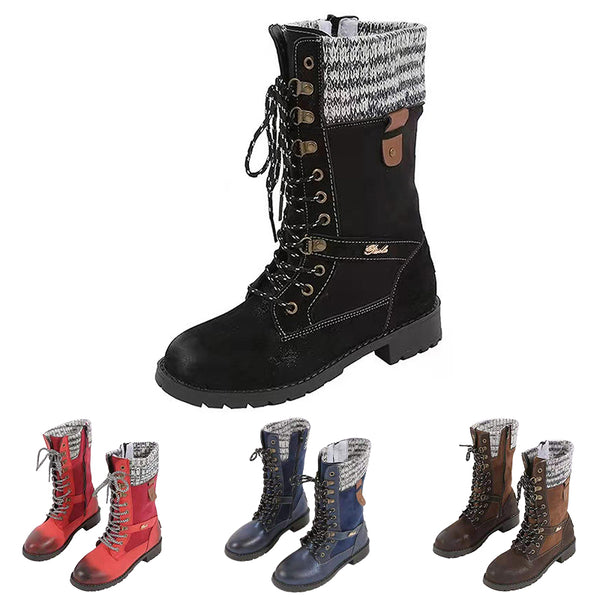 Womens Mid Calf Combat Boots Round Toe Lace up Low Heel Casual Motorcycle Shoes