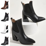 Women's Solid Color Ankle Boots Slip On Anti Slip Pointed Toe Casual Block Boots