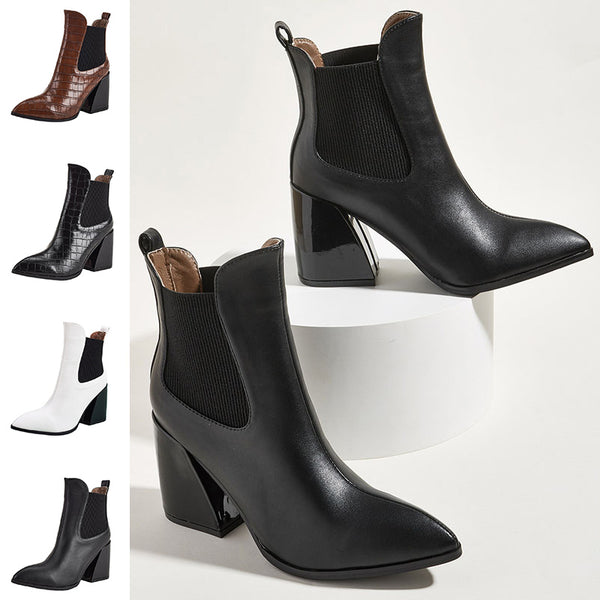 Women's Solid Color Ankle Boots Slip On Anti Slip Pointed Toe Casual Block Boots