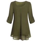 Women's Adjusted 3/4 Sleeve Crew-Neck Chiffon Shirt Casual Loose Pullover Blouse