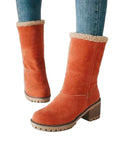 Winter Snow Boots for Women Warm Suede Chunky Block Heel Round Toe Faux Fur Outdoor Mid-Calf Ankle Bootie