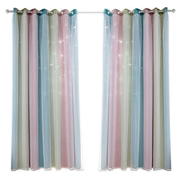 2-Layers Blackout Curtains Eyelet Ring Top Window Drapes Grommet Top Room Darkening Curtain Star Curtain Panel For Kids Boy Girl Bedroom Decor