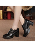 Women's Casual Zipper Lace Platform Mid-Heel Round Toe Oxfords Dress Shoes