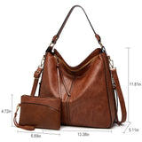 2 Pcs PU Leather Tote Bags Satchel Shoulder Bag & Purse Pouch Wallet Set Large Capacity Messenger Bags Handbag for Women