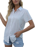 Women's Casual Solid Color Lapel Short Sleeve Shirt Loose Casual Cardigan Tops