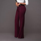 Women's Solid Color High Waist Stretch Button Straight Leg Slim Casual Trousers