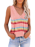 Women Stripe V-Neck Vest Tank Top Sleeveless T-Shirt Loose Pullover Blouse Tee