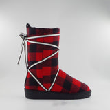 Women Red Plaid Lace Up Cotton Boots Flat Round Toe Casual High Top Warm Boots