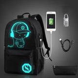 Luminous USB Charger Student Backpack Casual Laptop School Bag Anti-Theft Lock