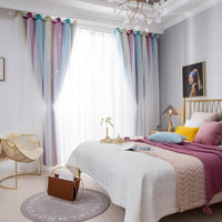 Double Layer Gradient Blackout + Sheer Curtains Starry Hollow-Out Stars Curtain Room Darkening Starry Curtain Eyelet Ring Top Window Drape for Kids Girls Children Bedroom Decor