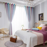 Double Layer Gradient Blackout + Sheer Curtains Starry Hollow-Out Stars Curtain Room Darkening Starry Curtain Eyelet Ring Top Window Drape for Kids Girls Children Bedroom Decor