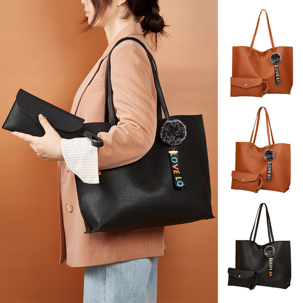 2Pcs Women PU Leather Tote Handbag Fashion Shopper Shoulder Bag Purse Satchel with Matching Wristlet Wallet for Mom Girls Gifts