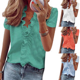 Women Ruffle Blouse Shirts Short Sleeve V-Neck Shirt Basic Summer Fashion Tops