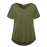 Women Casual Oversized V Neck Short Sleeves Tops T-Shirt Blouses Pullover Pocket