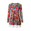 Women Floral Print Loose Lady Long Sleeve Mini Dress Round Neck Big Hem Dress