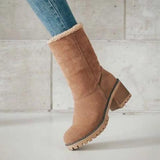 Winter Snow Boots for Women Warm Suede Chunky Block Heel Round Toe Faux Fur Outdoor Mid-Calf Ankle Bootie