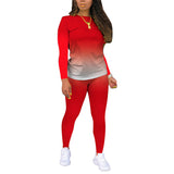Women Long Sleeve Gradient Color Lounge Wear Set Casual Soft Two Piece Tracksuit