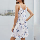 Women Sleeveless V Neck Dress Leopard Printed Splicing Casual Swing Dress Button