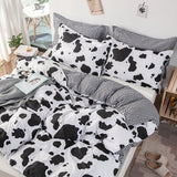 Kid Cartoon Bedding Set Cow Print Duvet Cover Black White Comforter Cover Milk Cow Animal Bedspreads Cover 3 Pcs Queen Size, Reversible Plaid Grid Toddler Teen Boys Girls Room Decor