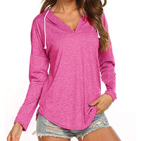Women's Hoodies Long Sleeve T-Shirt Loose Hooded Tops Blouse Pullover Drawstring