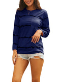 Women's Stripe Print Scoop Neck Loose Fit Long Sleeve T Shirt Pocket Casual Tops