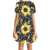 Women Floral Print Short Sleeve Flounce Dress Lightweight Round Neck Mini Dress