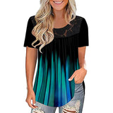 Women Lace Printing Crew-Neck Short Sleeve T-Shirt Casual Blouse Pullover