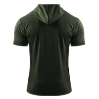 Mens Hooded Short Sleeve Casual Tops Shirts Slim Muscle Blouse Pullover